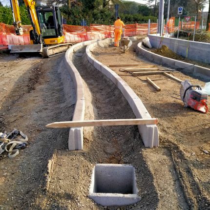 realizazioni di piste ciclabile murette in c.a. complete di rete